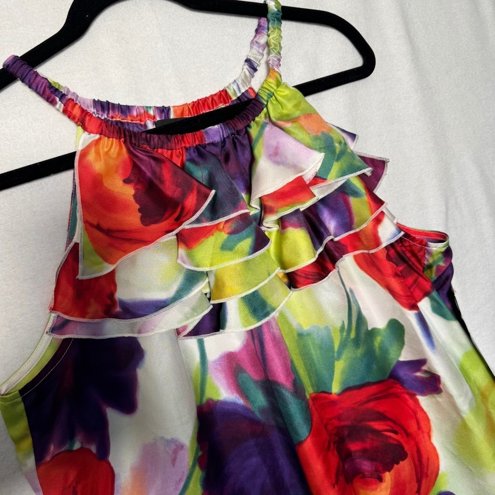 Karen Kane Painted Garden Ruffle Front Cami Silk Floral Blouse XL 1L23510